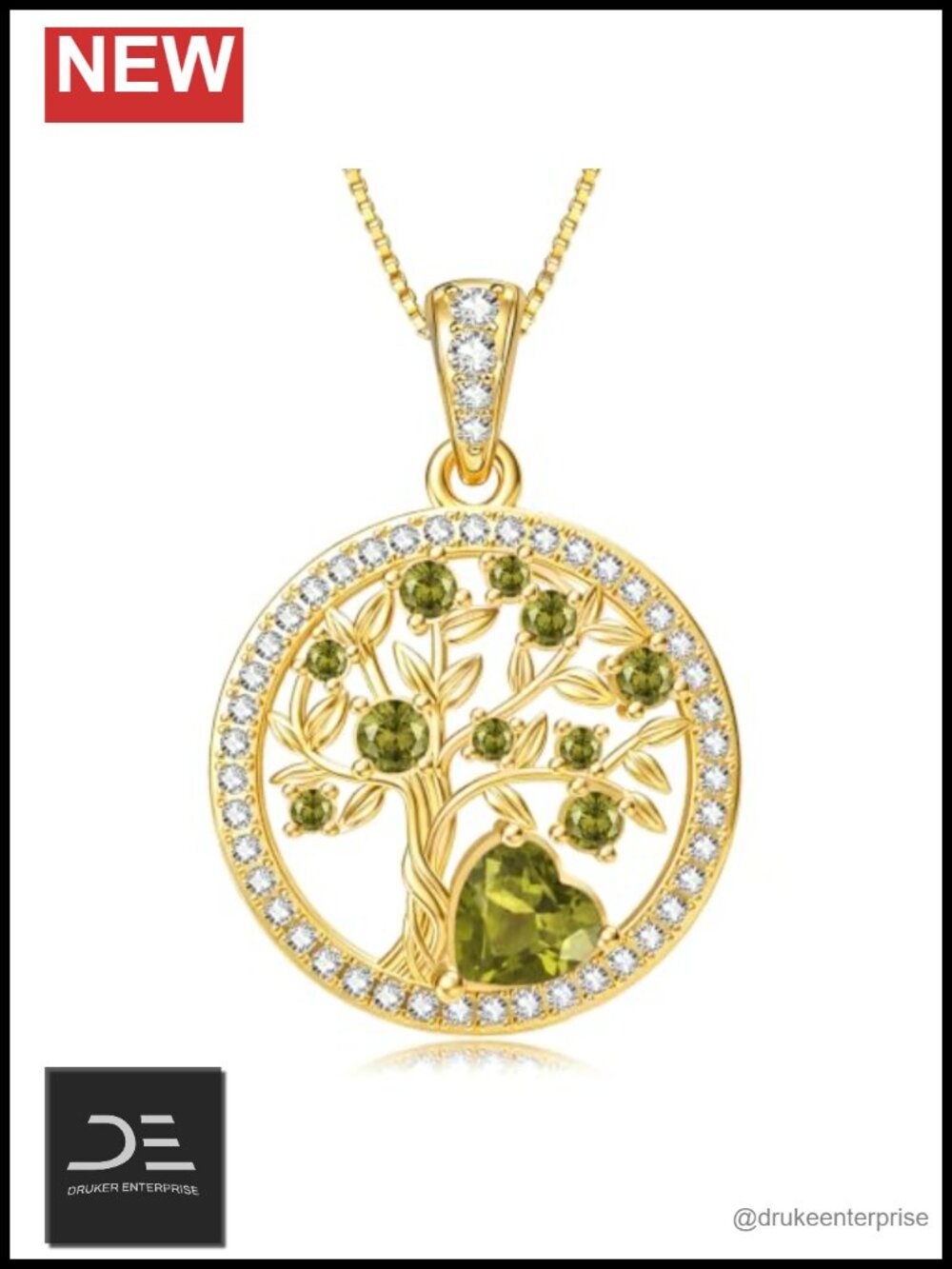 18K Gold Plated Tree of Life Peridot Birthstone Pendant Necklace Gift for Her